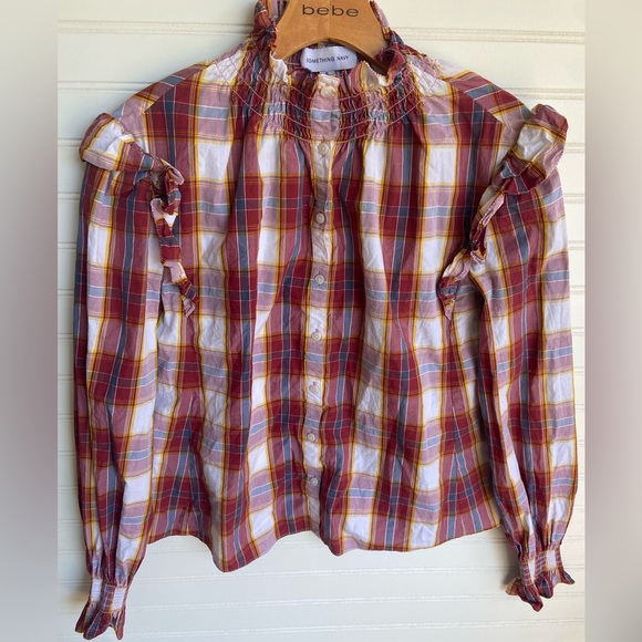 Something Navy Plaid Ruffled Top - Picture 9 of 9